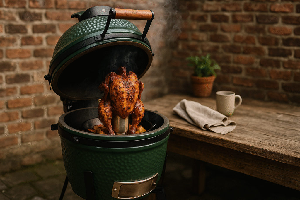 kokonainen kana keraamisessa kamado grillissä