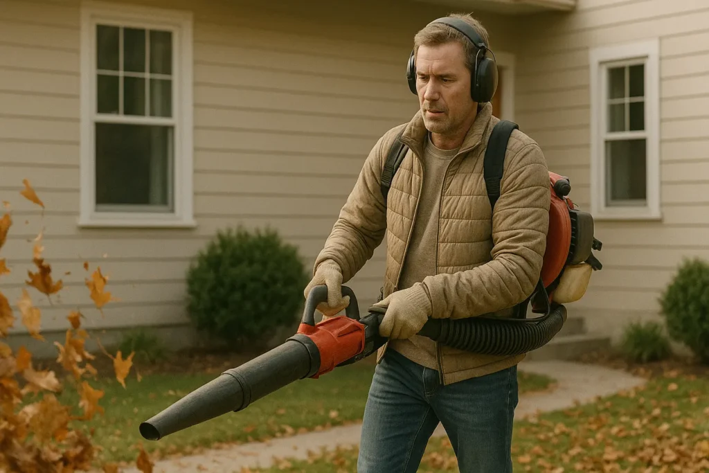 polttomoottori lehtipuhallin käytössä