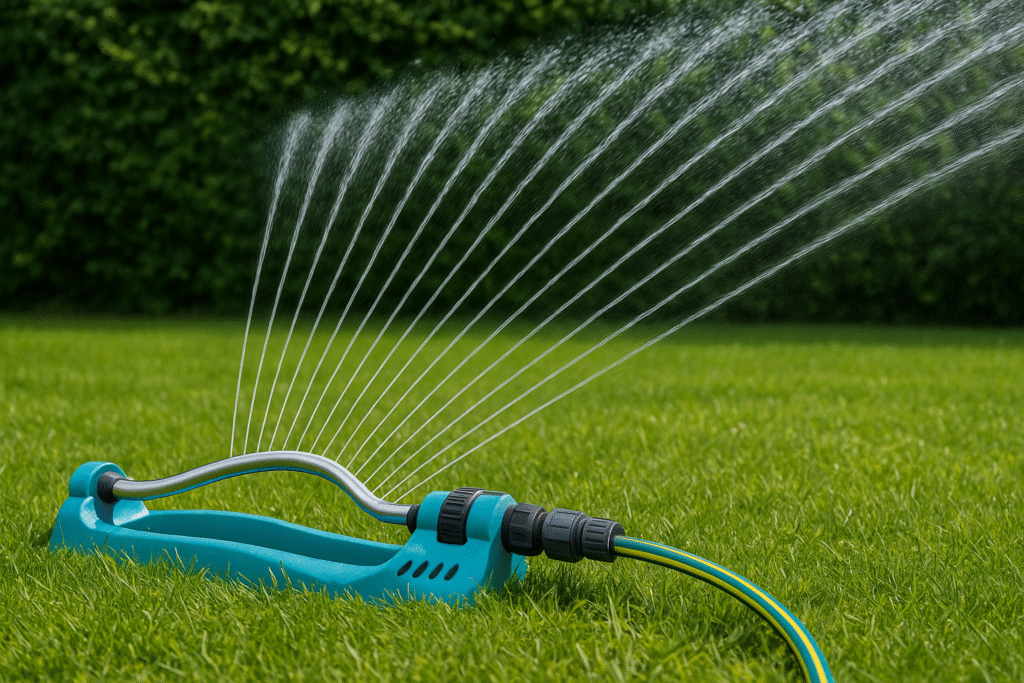 sadetin nurmikolla, ruohon kastelua