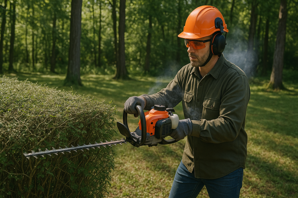 bensakayttoinen pensasleikkuri käytössä