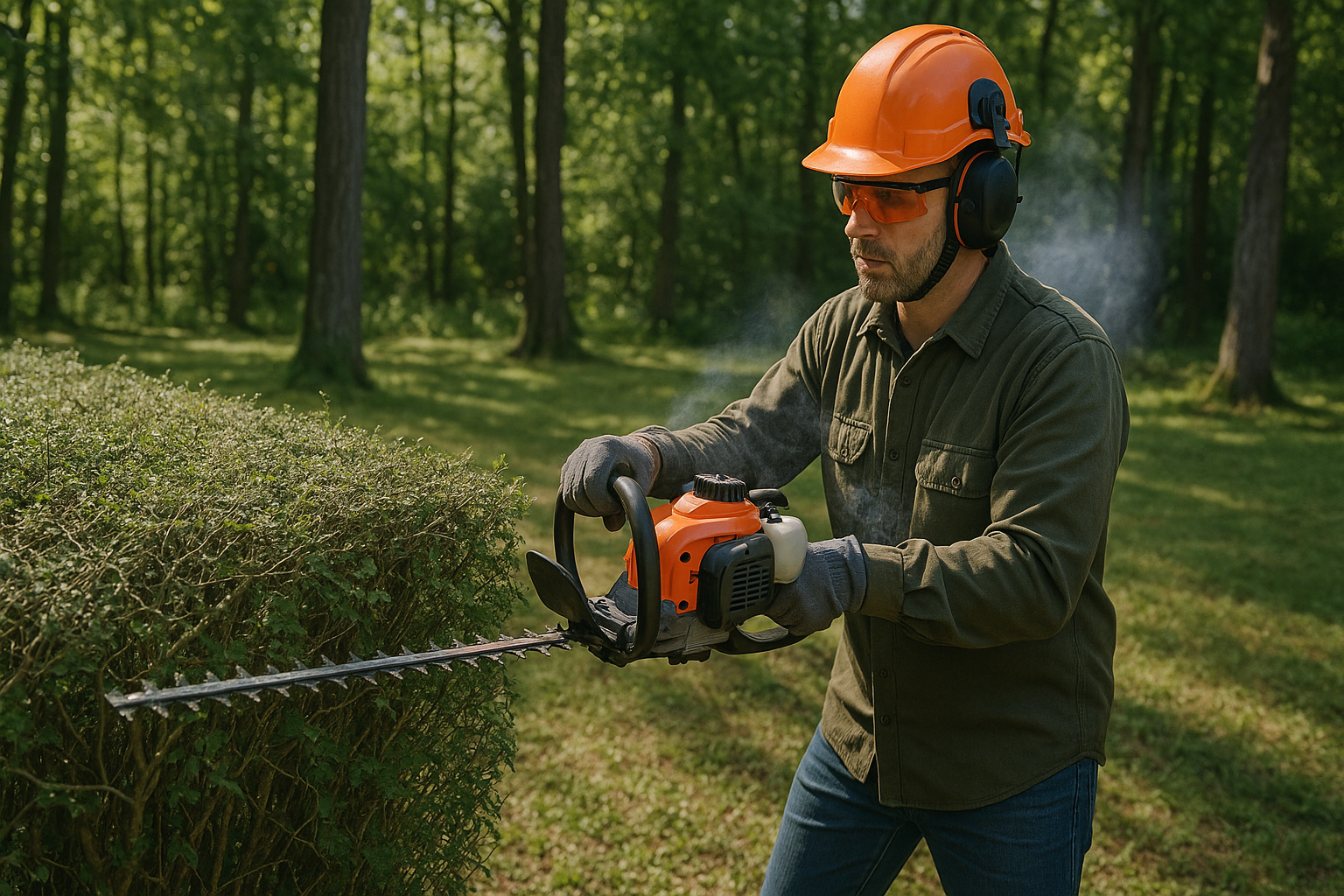 bensakayttoinen pensasleikkuri käytössä