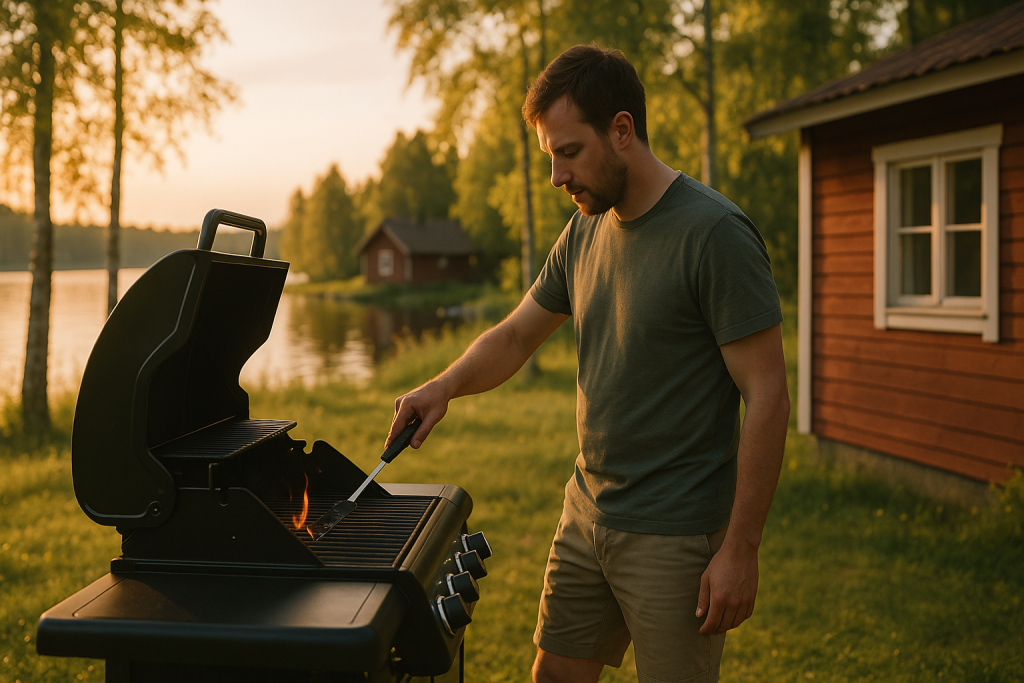 kaasugrillin käyttöä mökillä
