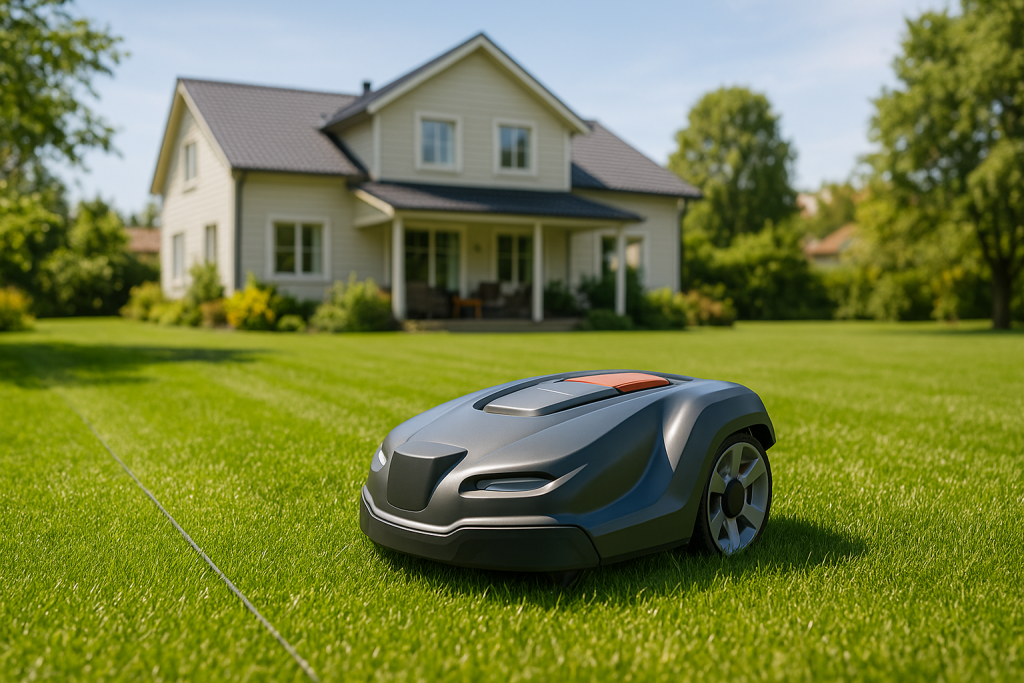 robottiruohonleikkuri isolla pihalla