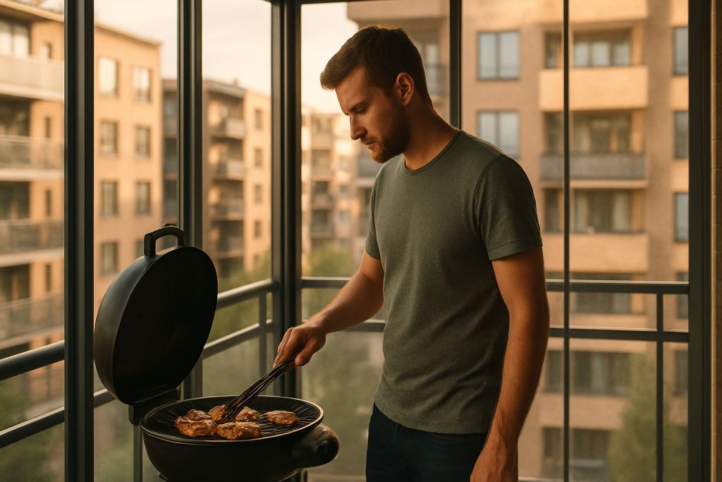 grillaamista sähkögrillillä parvekkeella