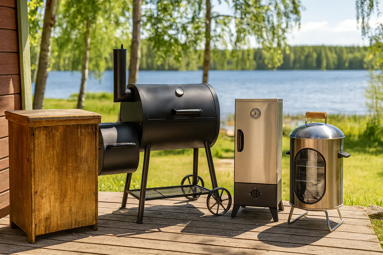 Parhaat savustimet rivissä mökin pihalla odottamassa vertailua