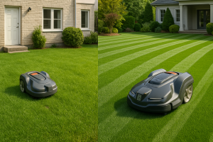 Vertailu perusmallin ja GPS-robottiruohonleikkurin välillä – robottiruohonleikkuri testi eri pihoilla.
