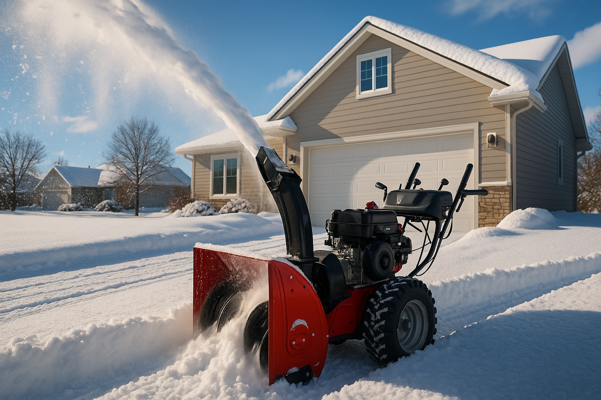 Tehokas lumilinko työssä pihatien lumessa — kuva paras lumilinko